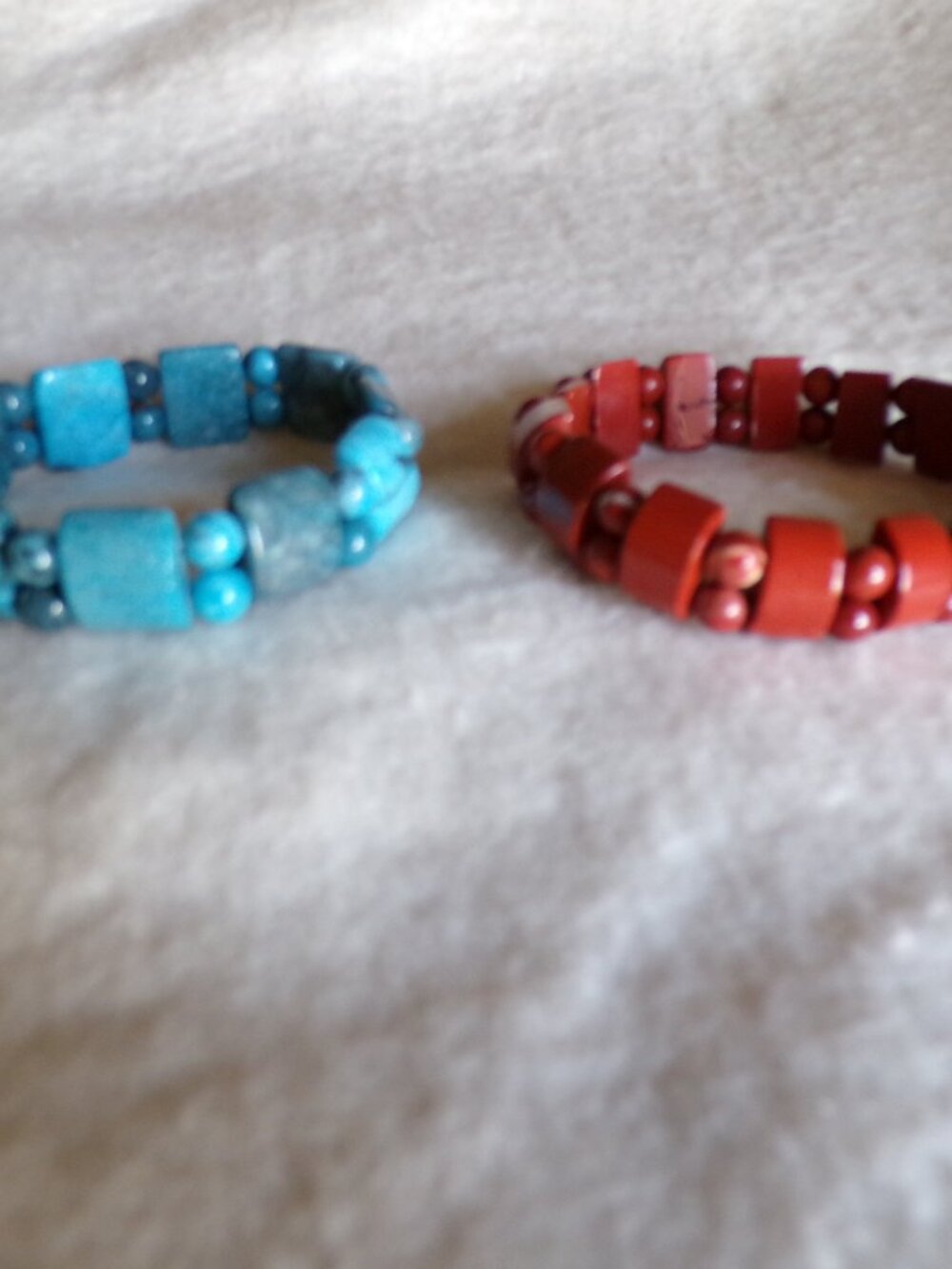 Set of 2 Blue Amazon Jasper and Red Jasper Beaded Stretch Bracelet 303.50 ctw